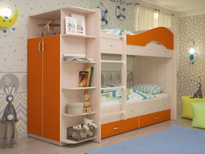 Кровать 2-х ярусная Мая с ящиками и шкафом на латофлексах оранж в Красноуфимске - krasnoufimsk.magazinmebel.ru | фото