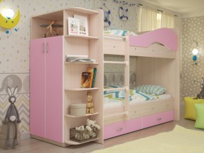 Кровать 2-х ярусная Мая с ящиками и шкафом на латофлексах розовый в Красноуфимске - krasnoufimsk.magazinmebel.ru | фото