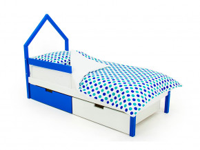 Кровать-домик мини Svogen с ящиками и бортиком сине-белый в Красноуфимске - krasnoufimsk.magazinmebel.ru | фото