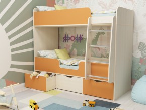 Кровать двухъярусная Малыш двойняшка дуб молочный-оранжевый в Красноуфимске - krasnoufimsk.magazinmebel.ru | фото - изображение 1