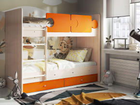 Кровать двухъярусная Тетрис латы с бортиками дуб млечный-оранжевый в Красноуфимске - krasnoufimsk.magazinmebel.ru | фото - изображение 1