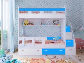 Кровать двухъярусная Юниор 1 винтерберг-белый с голубым в Красноуфимске - krasnoufimsk.magazinmebel.ru | фото